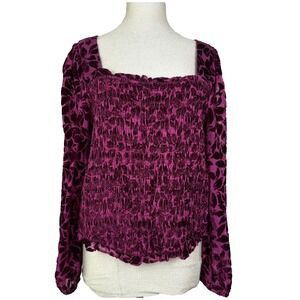 Torrid Top Womens 2X Purple Burnout Velvet Smocked Square Neck Whimsigoth Boho